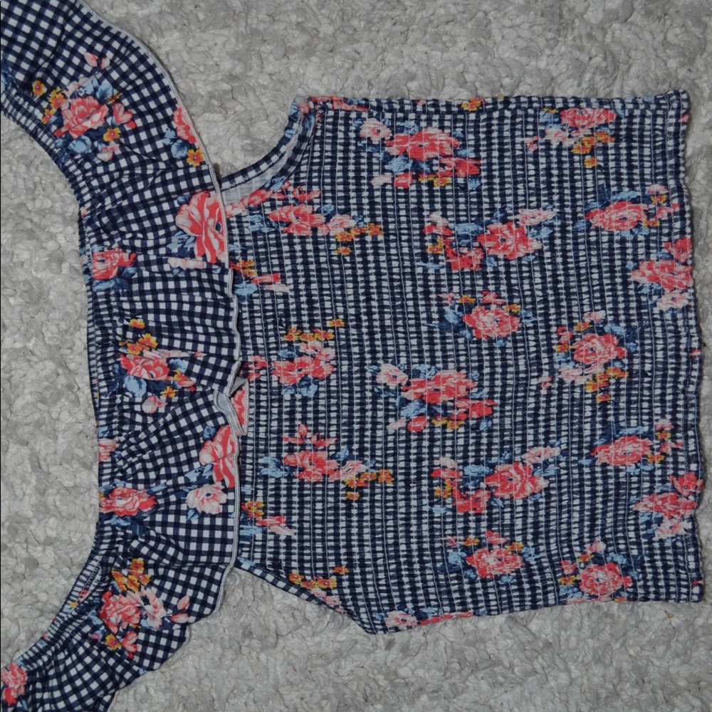 Blue Floral Off-The-Shoulder Top